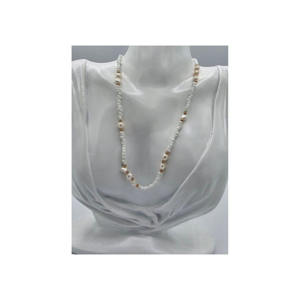 Oshena Beaded Pearl‎ Necklace Womens OS White Coastal Boho Dainty MSRP $125